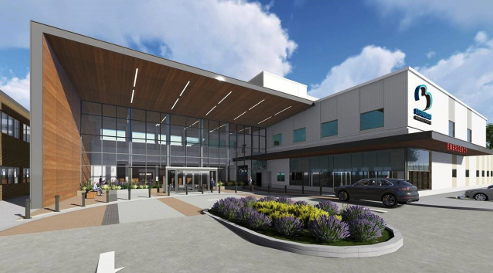 Rendered image of what the new Stevenson Memorial Hospital building will look like after the redevelopment